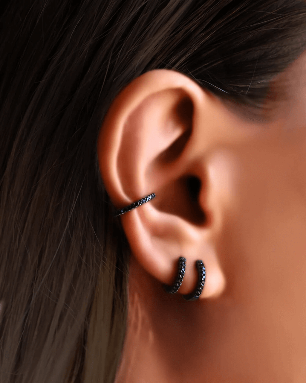 Black huggie hoops, small black hoop, black earrings