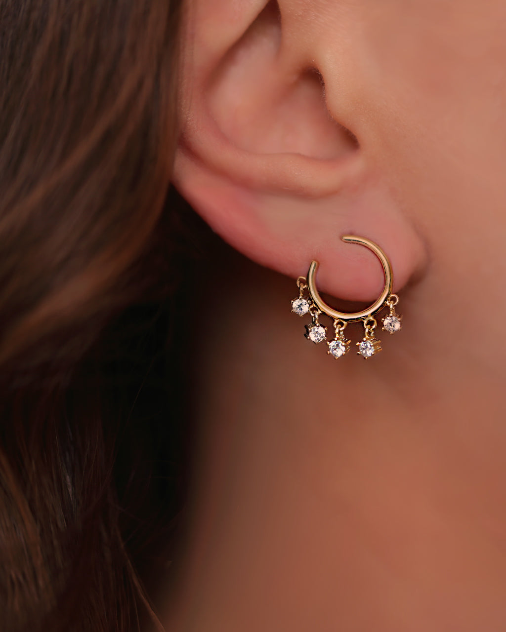 Gold Ear Studs with Dainty Drops