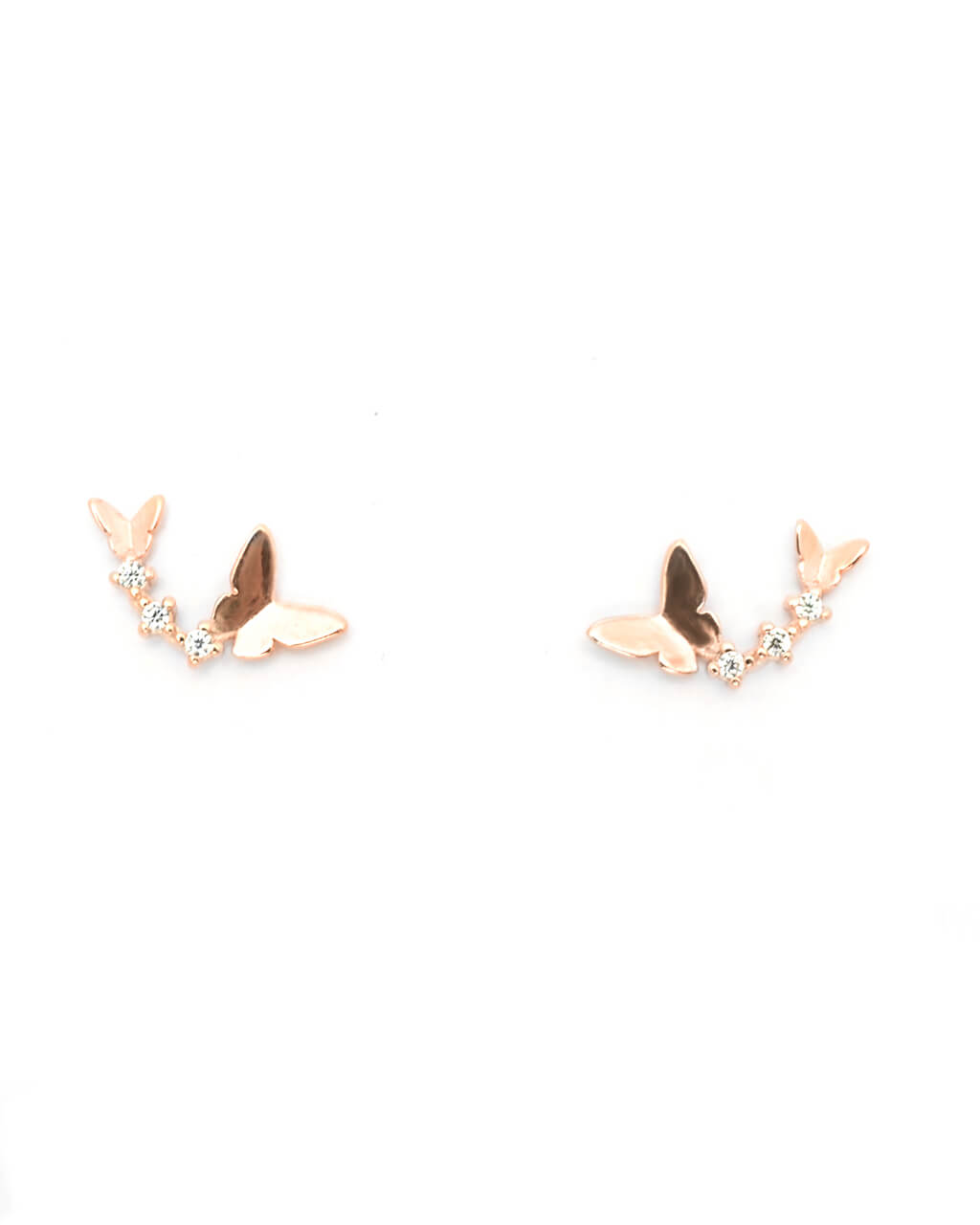 butterflies ear studs, stud earrings, rose gold earrings