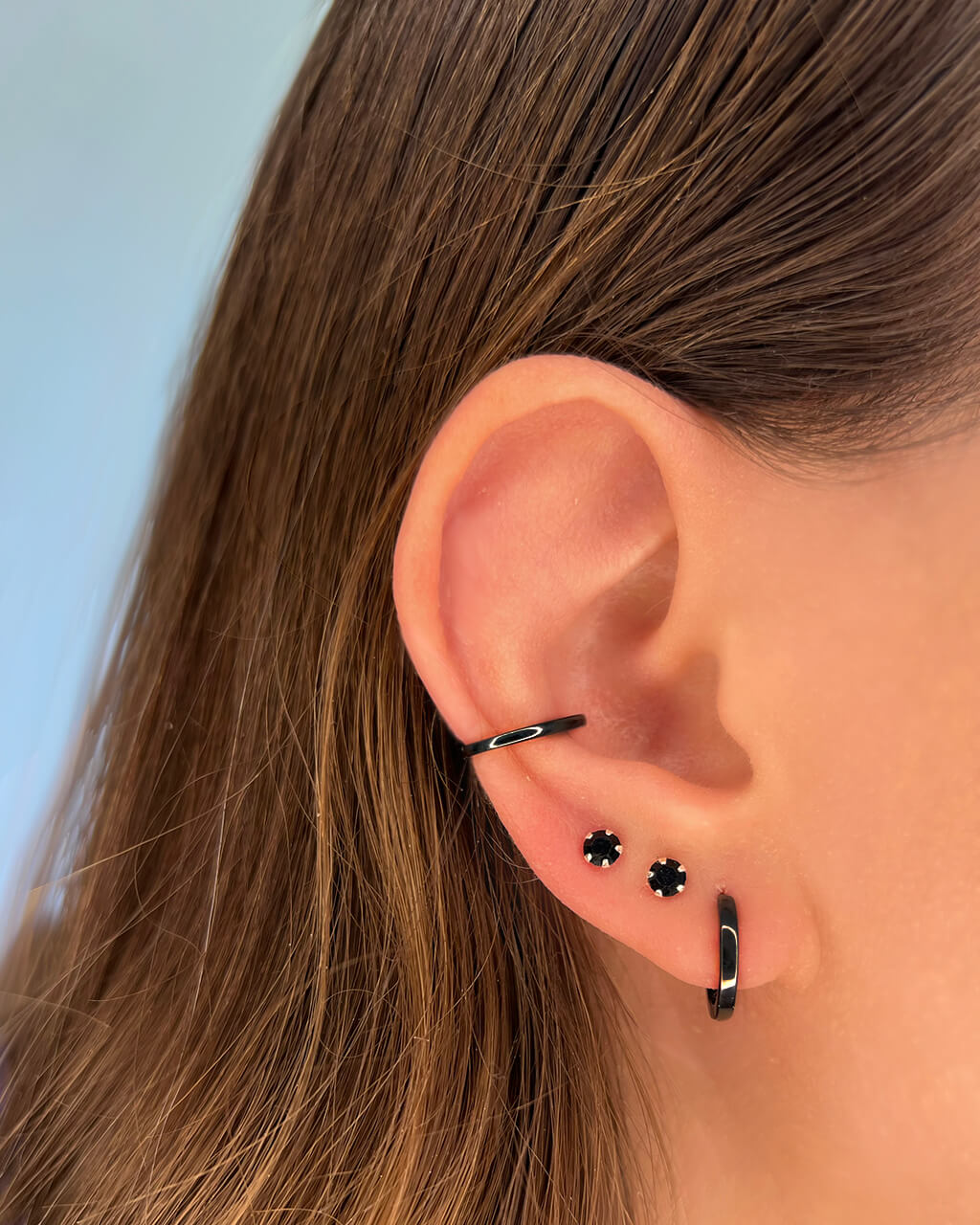 small black studs, gift for her, Black huggie hoops,