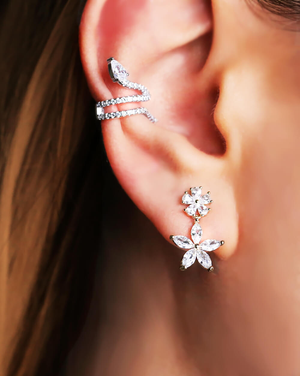 Cuff Earring Snake without Piercing, flower earring stud