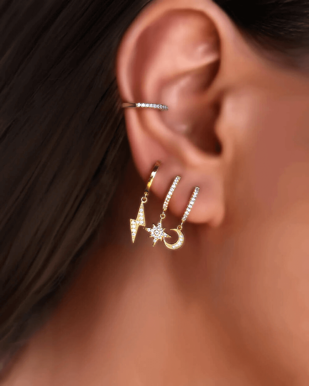 huggie hoops, Lightning bolt hoop earrings,