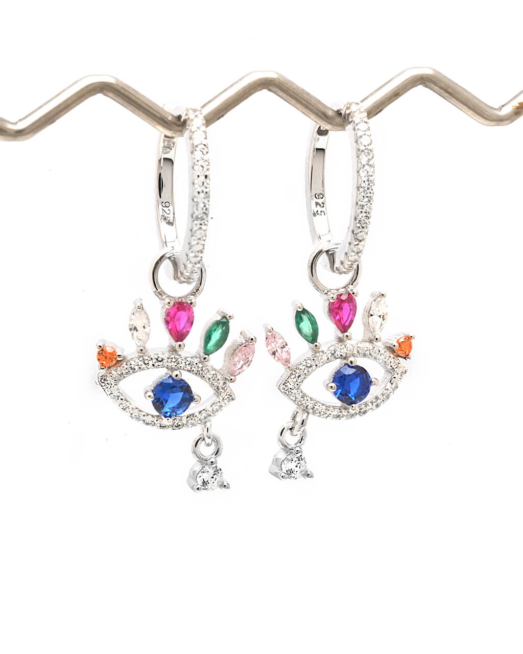 evil eye silver earrings, gold evil eye hoop charm