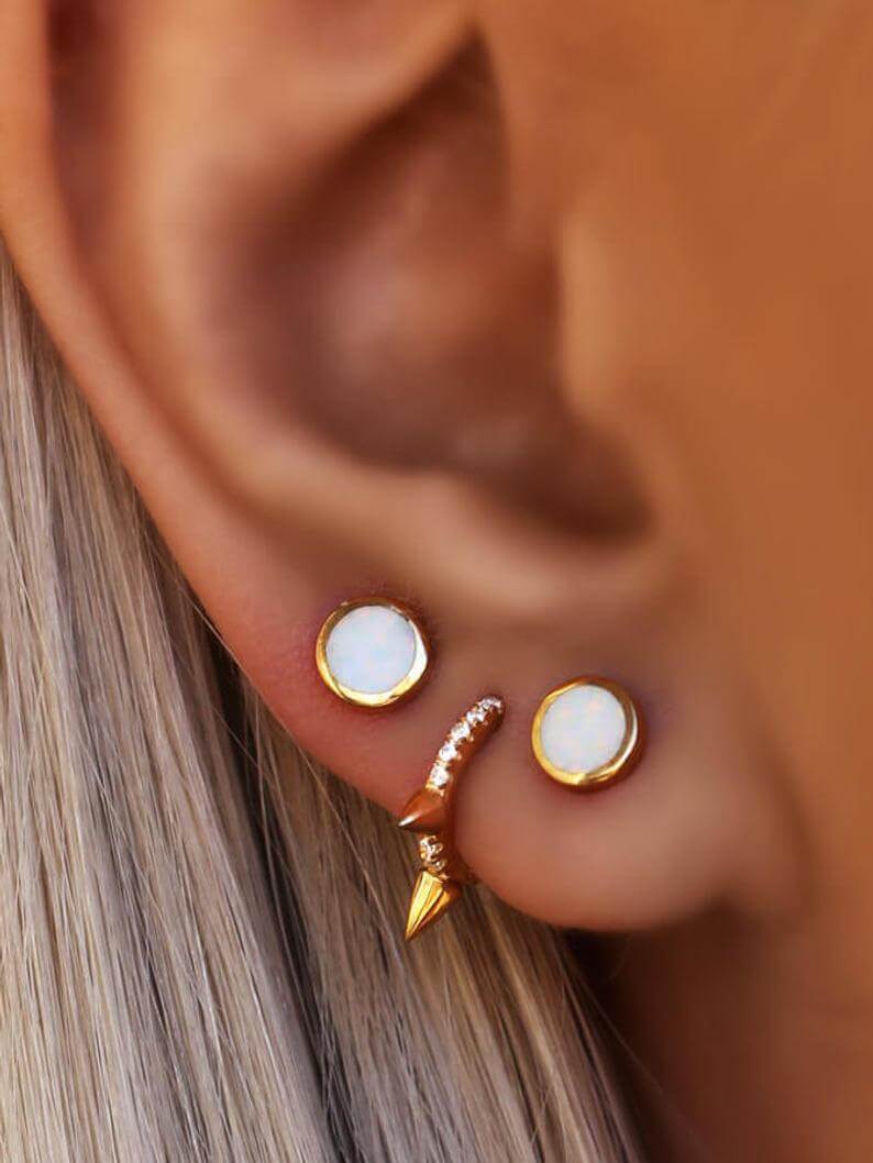 Round Opal Ear Studs