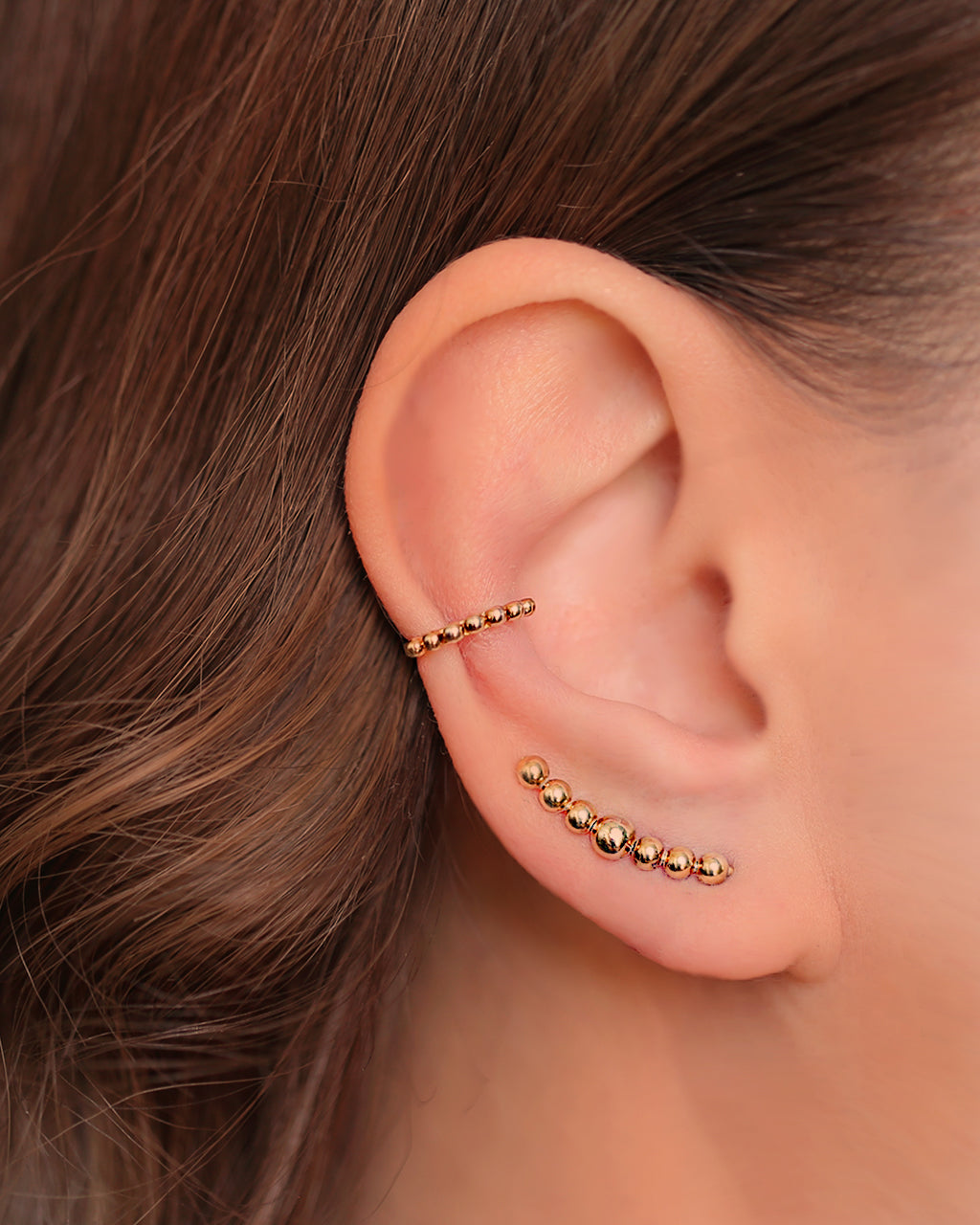Gold beads ear climber earrings, VERENDI