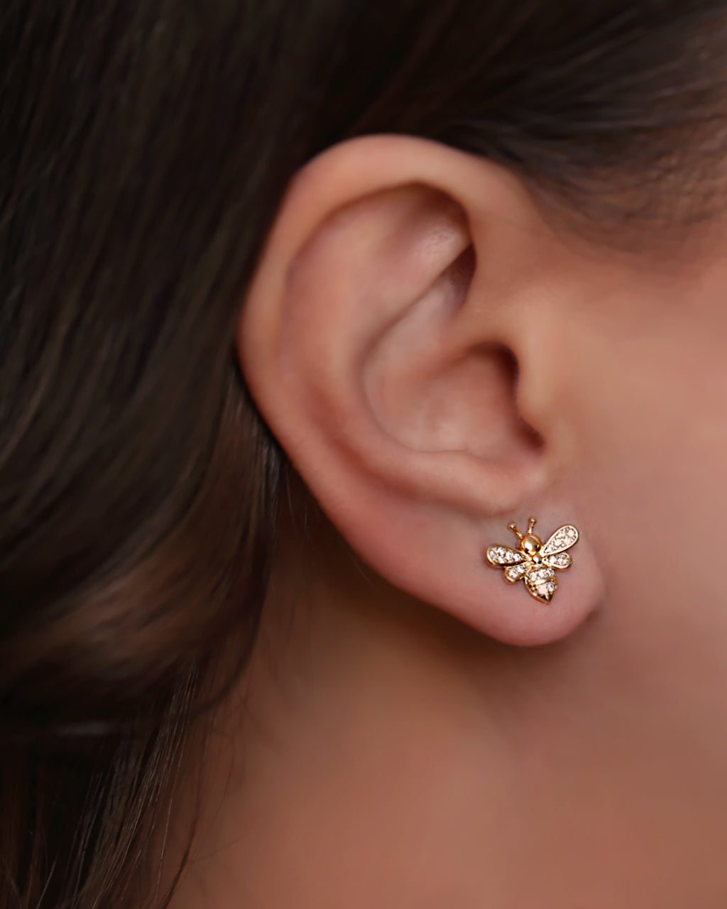 Gold bee ear studs