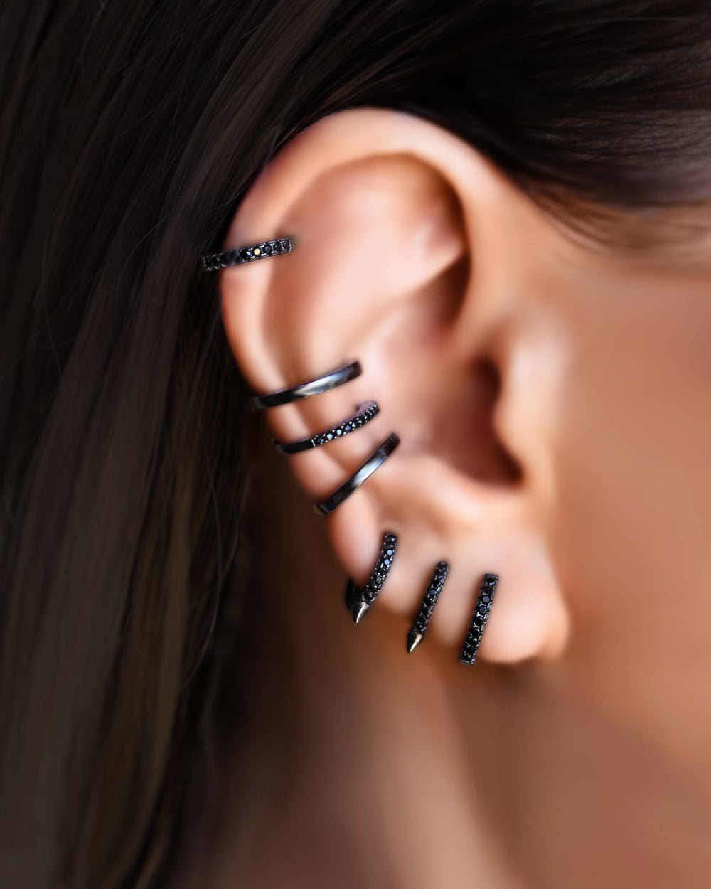 Crystal Black Ear Cuff