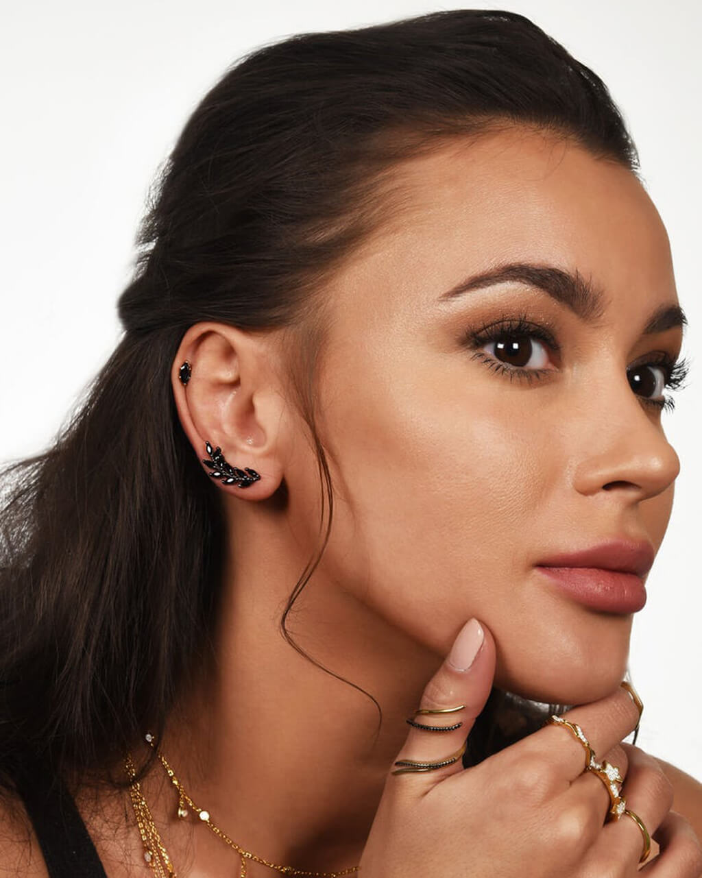 VERENDI , orecchini rampicanti, orecchini neri eleganti, Orecchini da Donna 