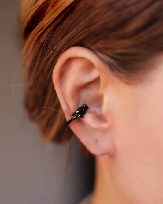 Black Cartilage Earring, silver ear cuff