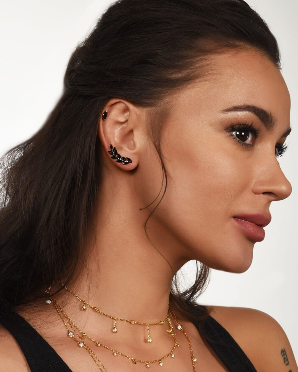 black earrings, VERENDI, ear climber, climber earrings