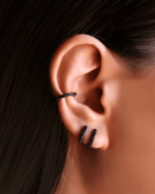 Black huggie hoops, small black hoop, black earrings