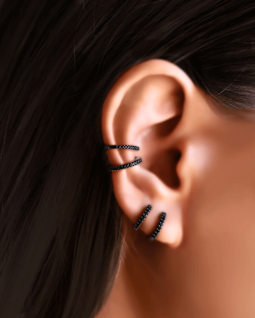 black silver hoops, black Huggie hoops, gunmetal earrings