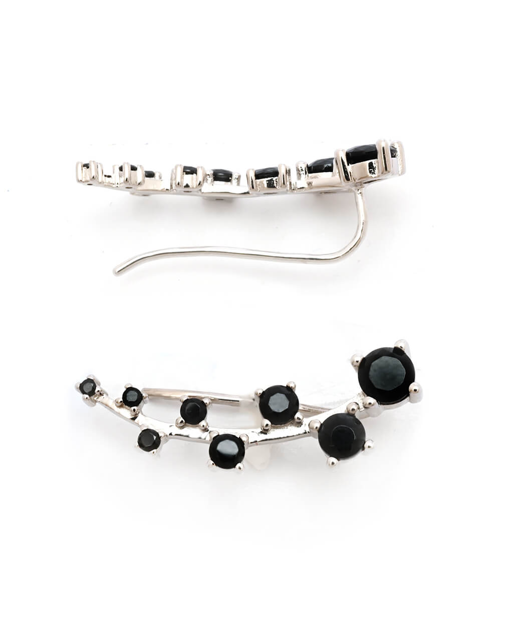 black ear climbers, black jewelry, black silver earrings