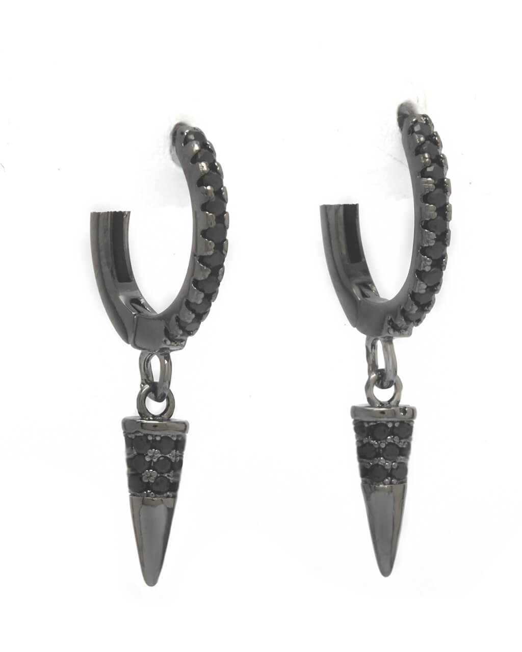 black dangle spike earrings, black hoops, men jewellery, spike earrings