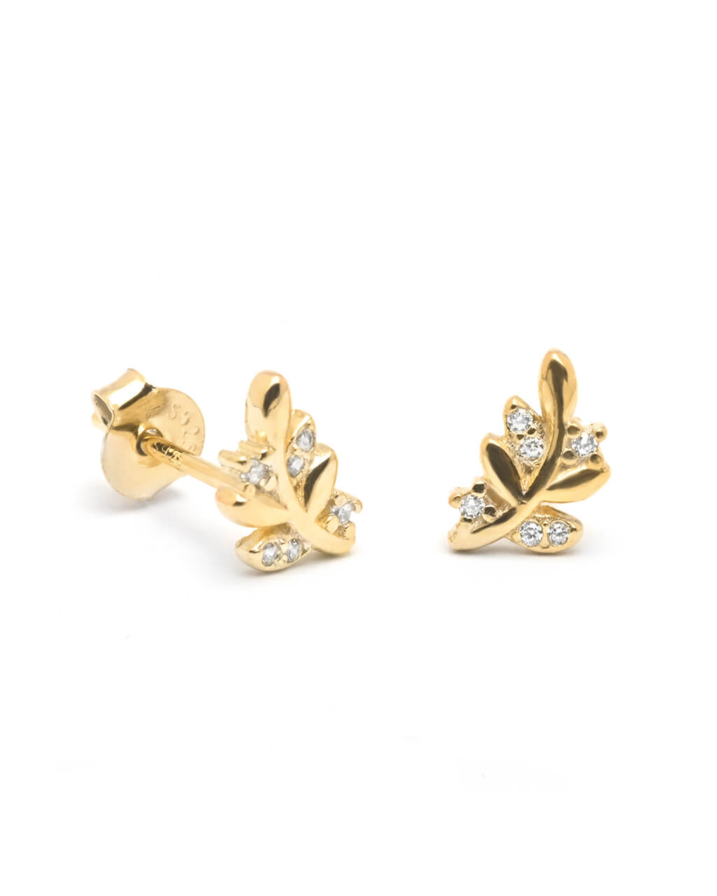 gold small studs, leaf studs, gift for her
