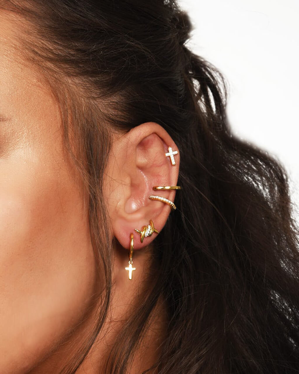 Cross Huggie Hoops