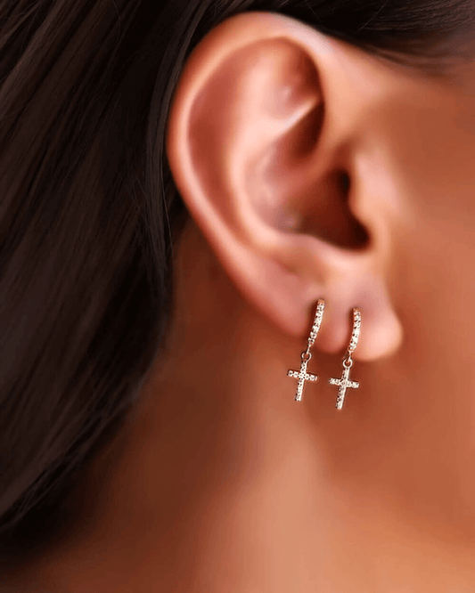 Cross earrings, cross hoop earrings, cross huggie hoops, cross hoops