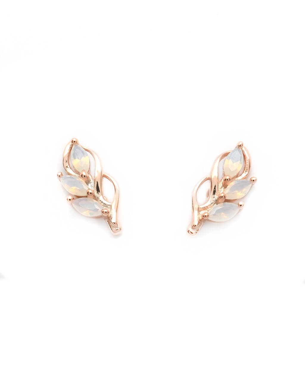 rose gold opal earrings leaves