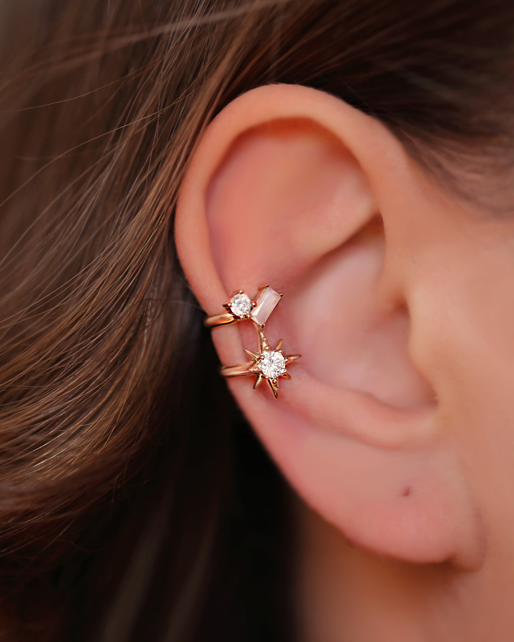 Pink Stone Star Ear Cuff