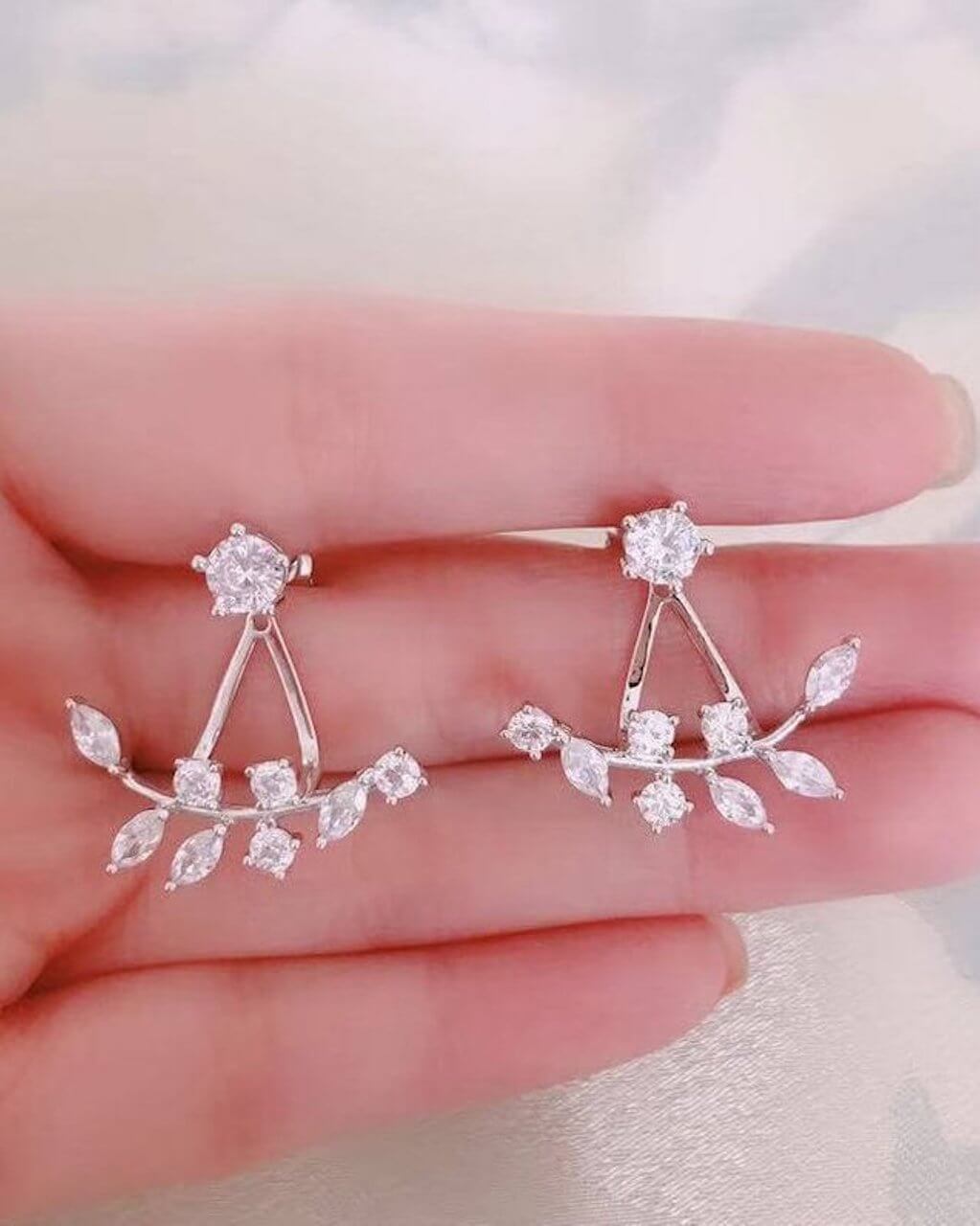 Ear jacket, leaf earrings,Silver earrings, Modern earrings, ear cuffs, sterling silver earrings, gift for women