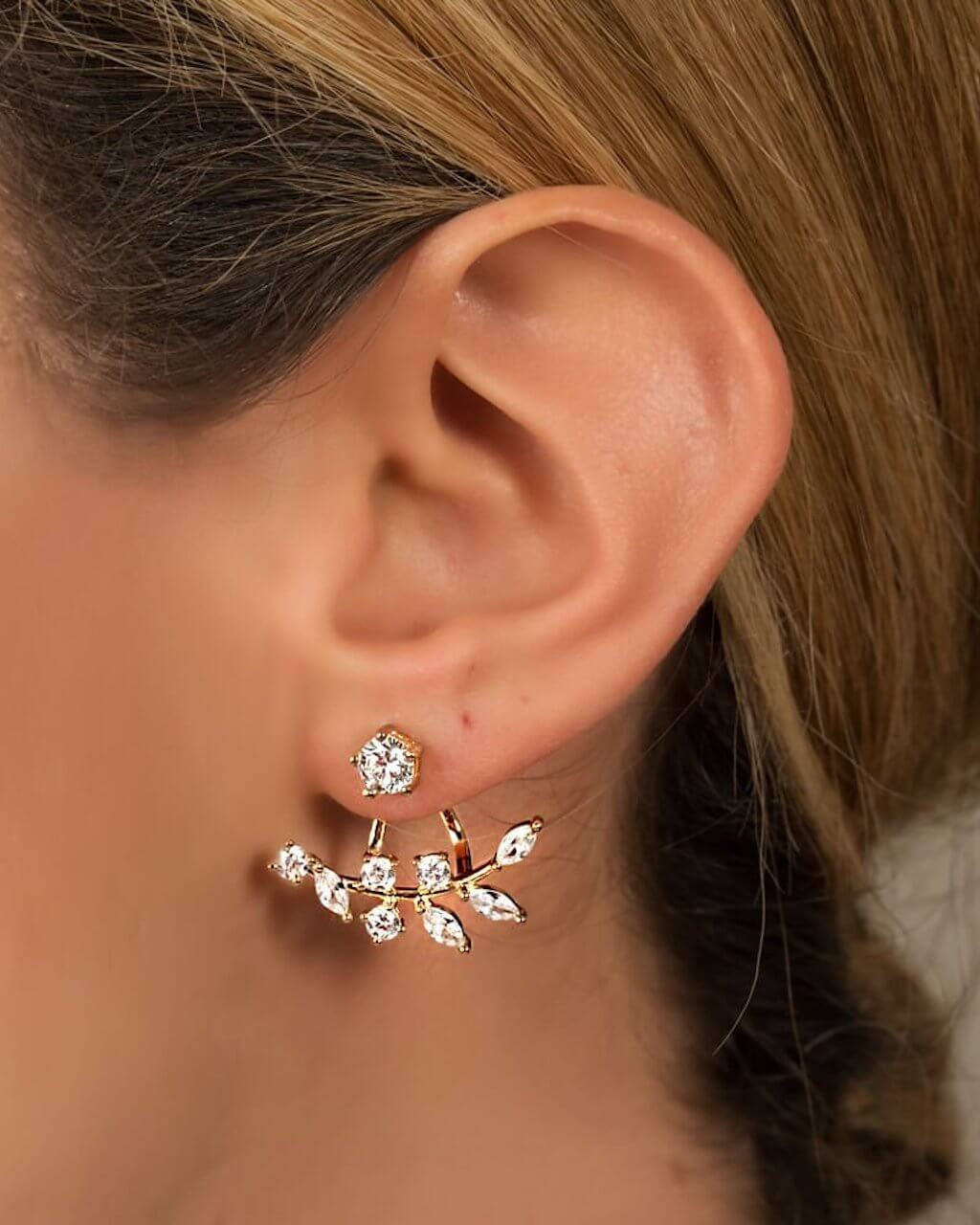 Ear jacket, leaf earrings,Silver earrings, Modern earrings, ear cuffs, sterling silver earrings, gift for women