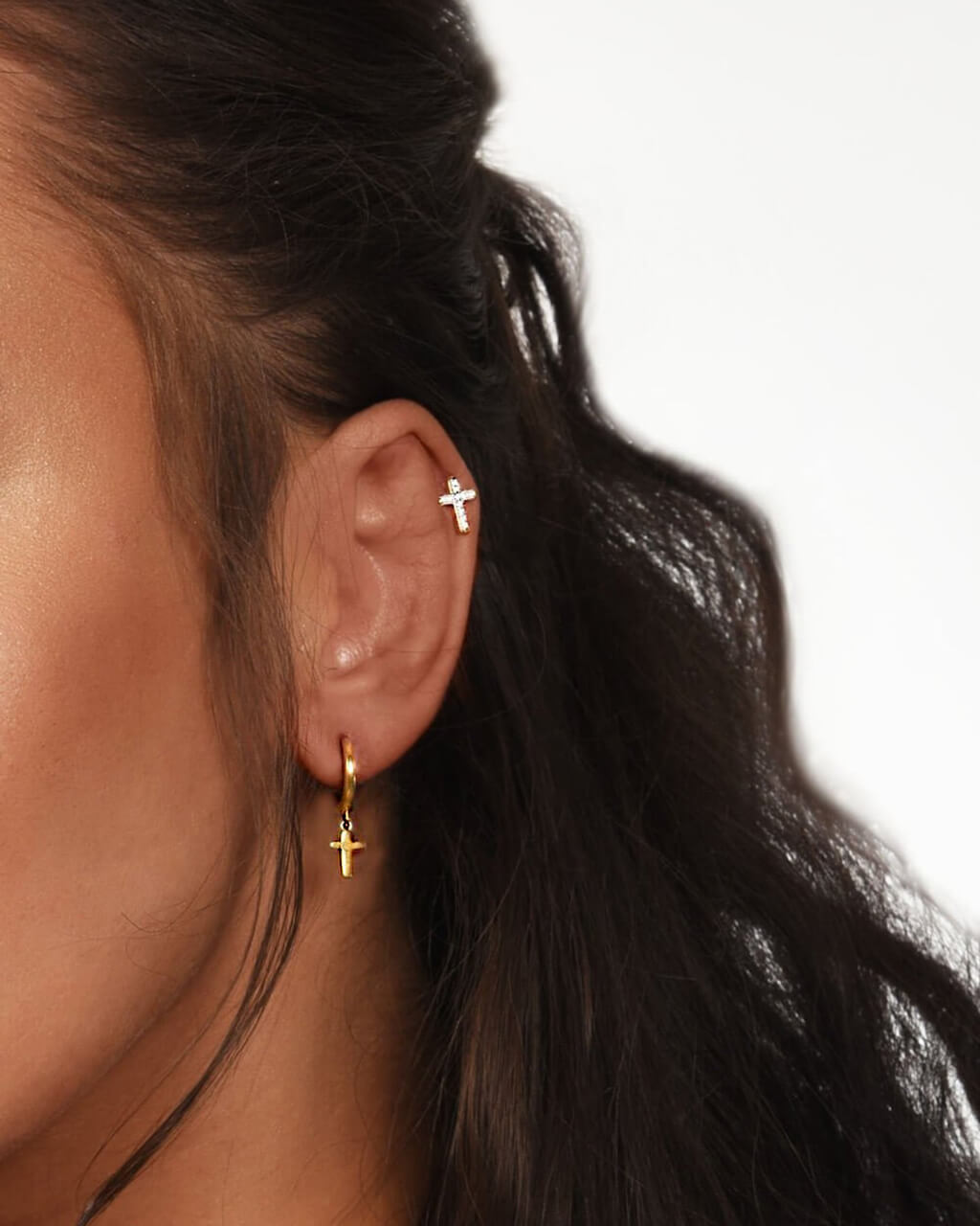 Cross Huggie Hoops