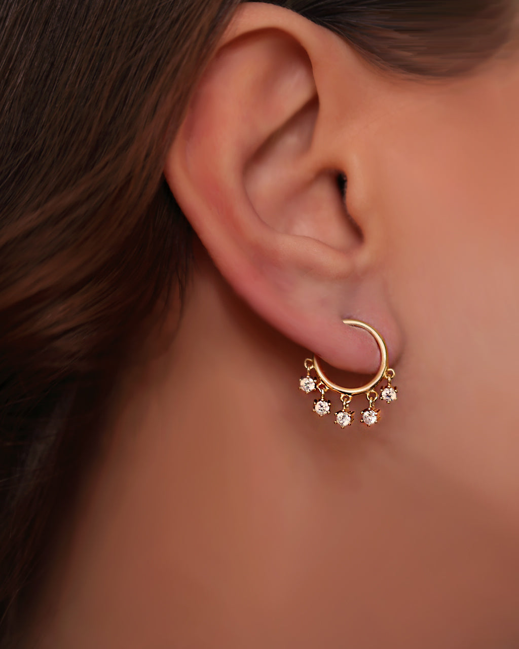 Gold Ear Studs with Dainty Drops