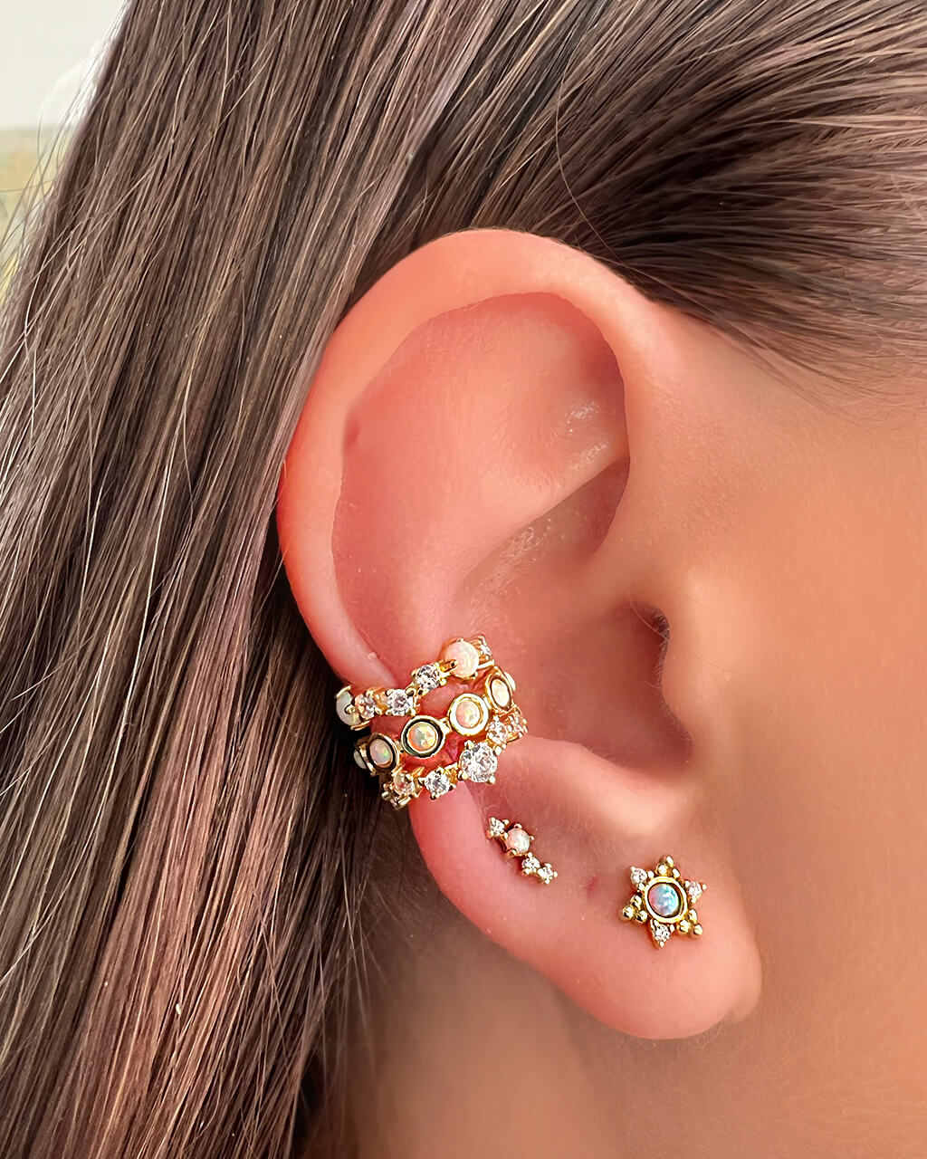 opal mini earrings, gold star studs, celestial earrings, gift for sister