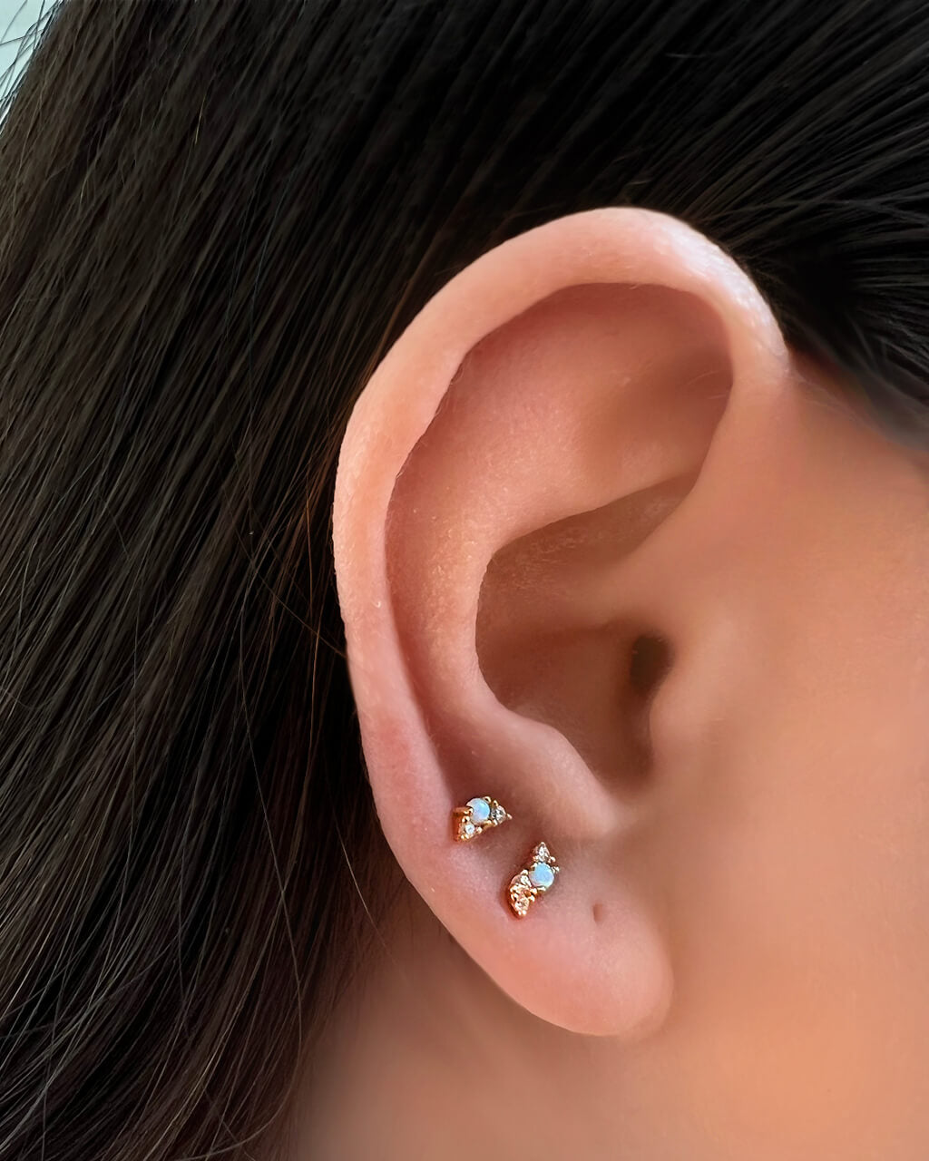 opal studs, helix studs, minimalist earrings