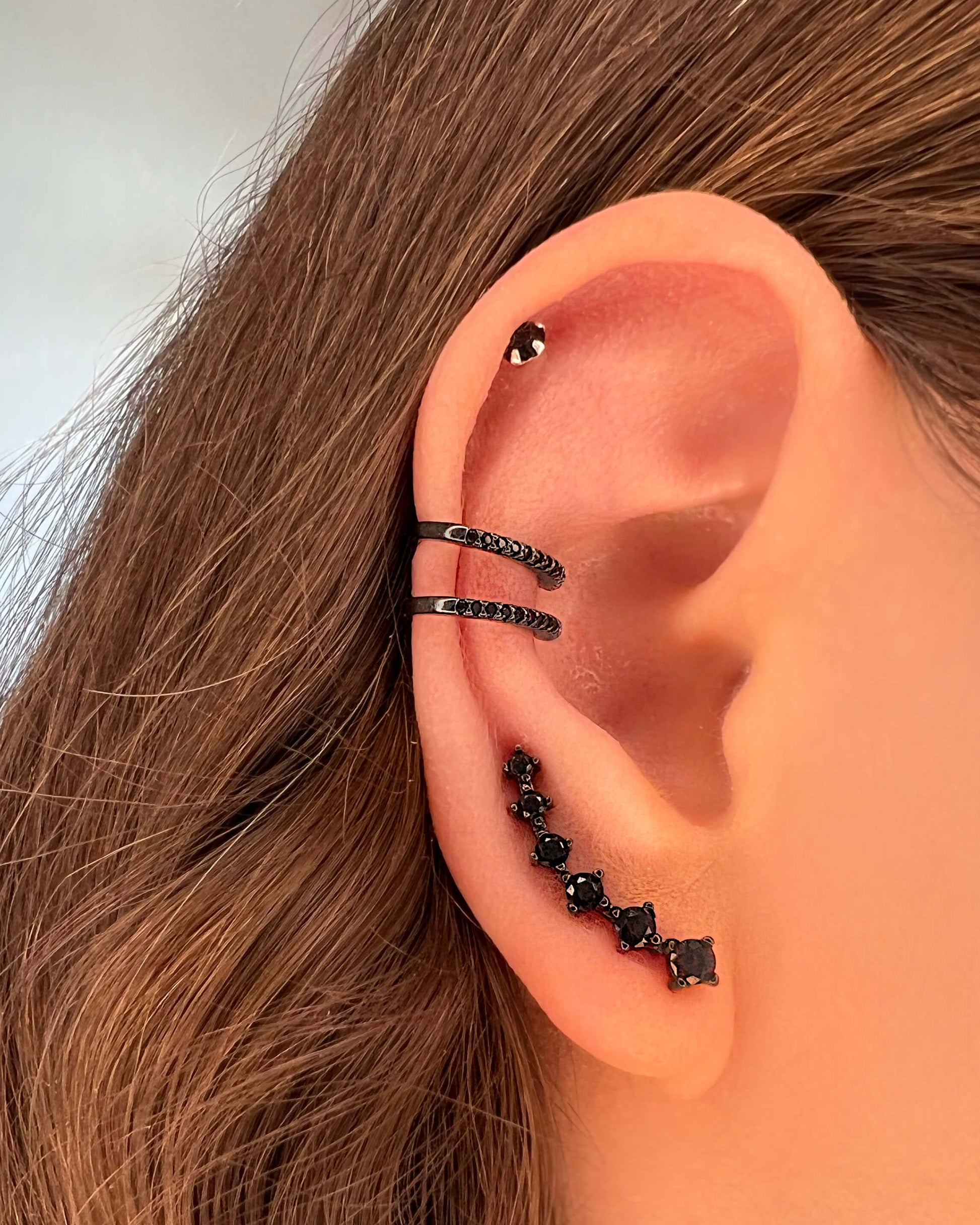 black ear climber, black ear cuff, helix stud