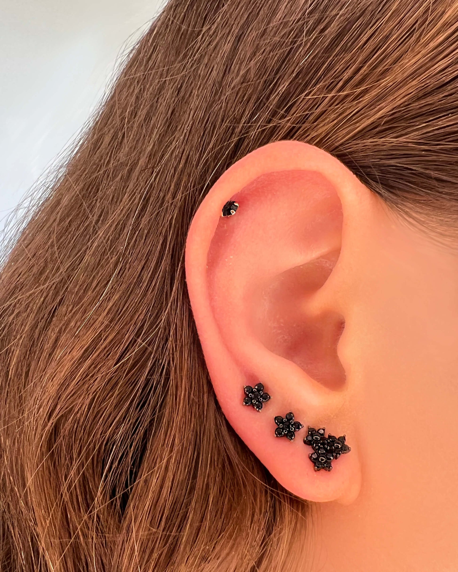 black stud earrings, helix stud earring, flower earring stud