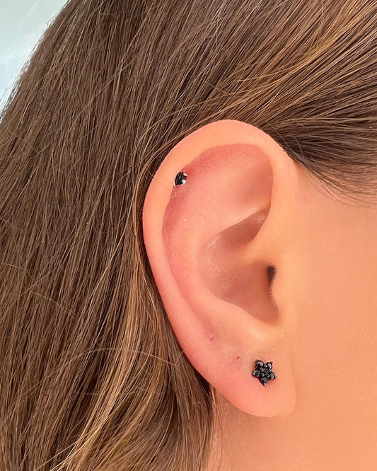 black flower earring stud, minimalist earrings, gift for sister, gift for her