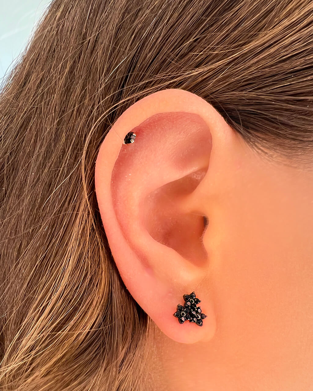 flower earring stud, single earrings, black stud earring set