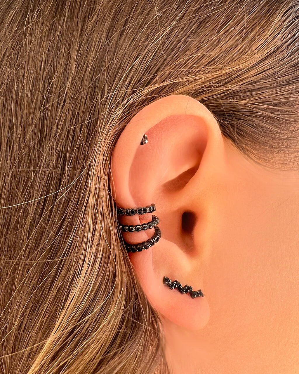 Black Ear cuff , orecchino senza buchi, minimal jewelry, ear cuff, ear climbers, orecchini rampicanti 