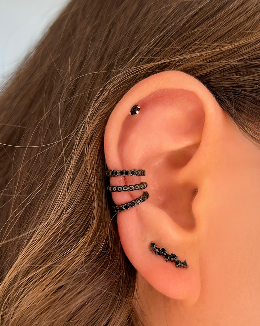 orecchini neri eleganti, black set of earrings, cartilage ear cuff,  Ear cuff men