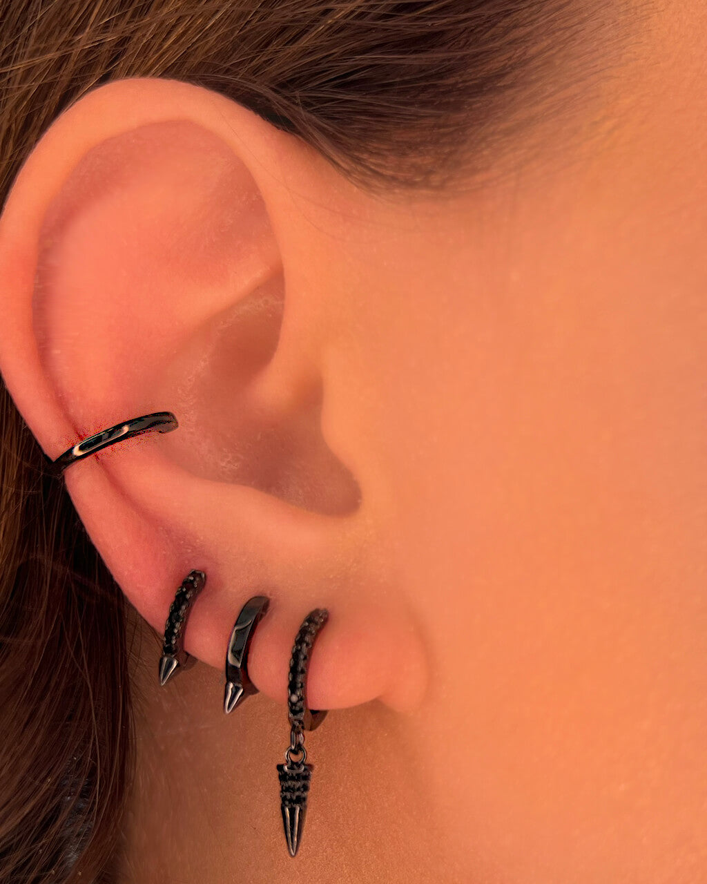 Huggie hoop earrings • cartilage hoop • small helix hoop • black spike earrings,