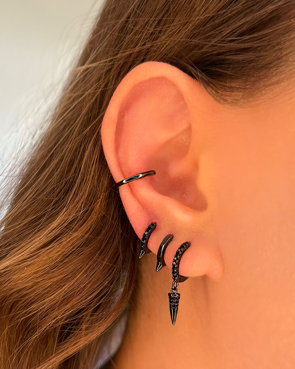 Black Huggie hoop earrings • cartilage hoop • small helix hoop •