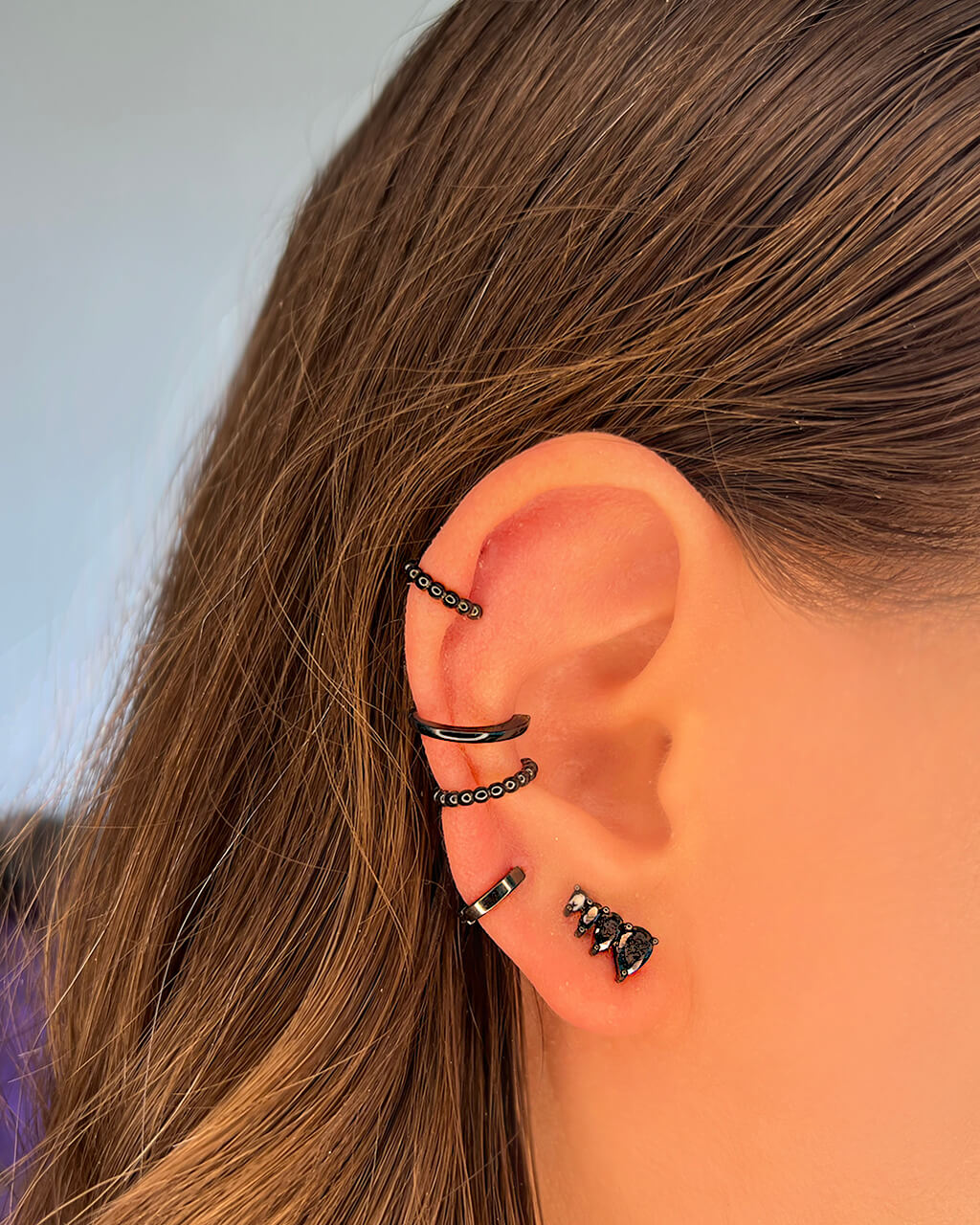  Black hoop earrings, minimalist earrings, set of earrings