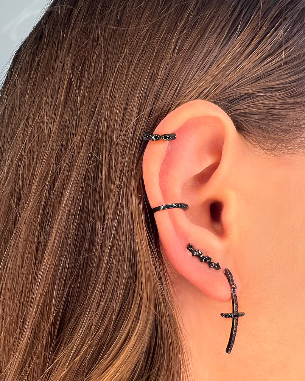 Ear Cuff No Piercing, cEar cuff men, black stud earring set, boucles d'oreille montantes