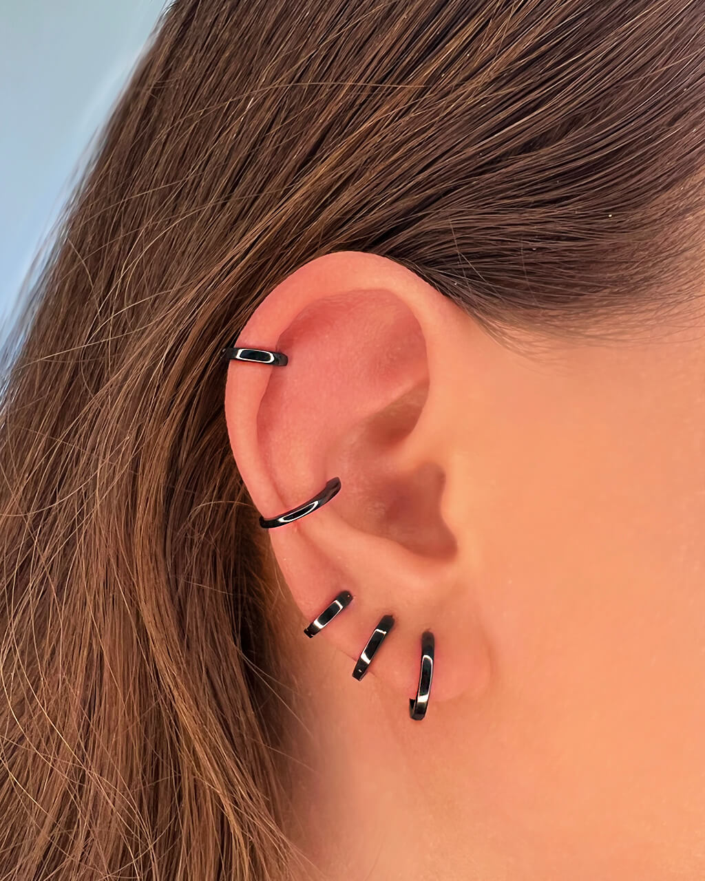 minimalist earrings, everyday earrings, small black hoop earrings