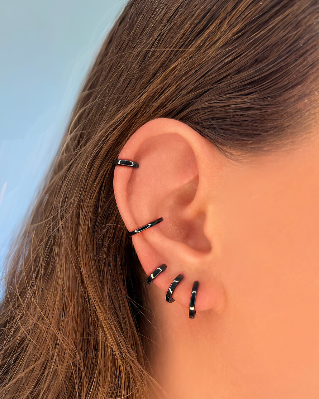 black earrings, Black huggie hoops, 6mm black earrings,