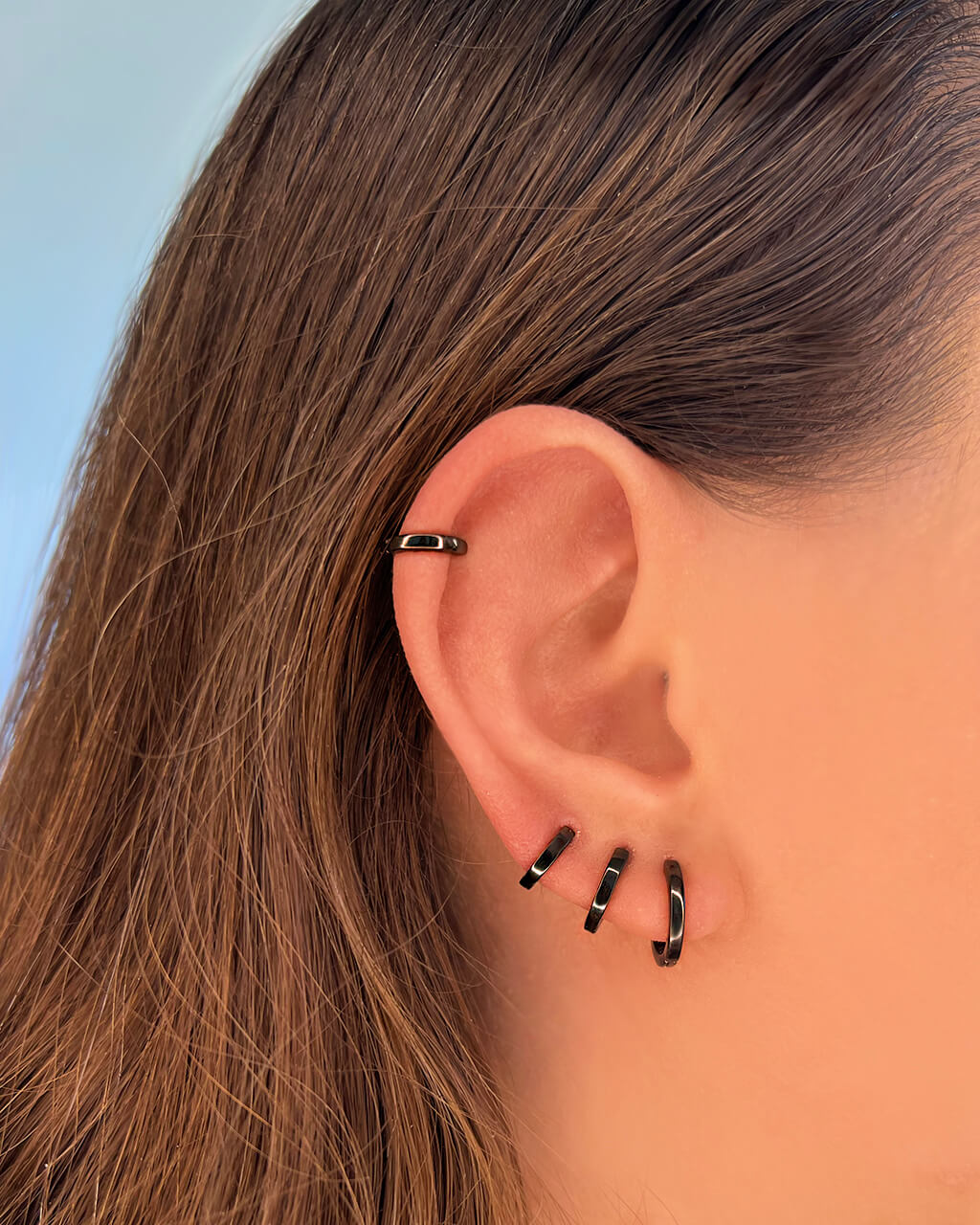 black earrings, Black hoops, 7mm black earrings,