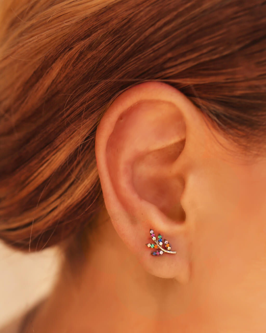 Rainbow Tiny Leaf Ear Studs