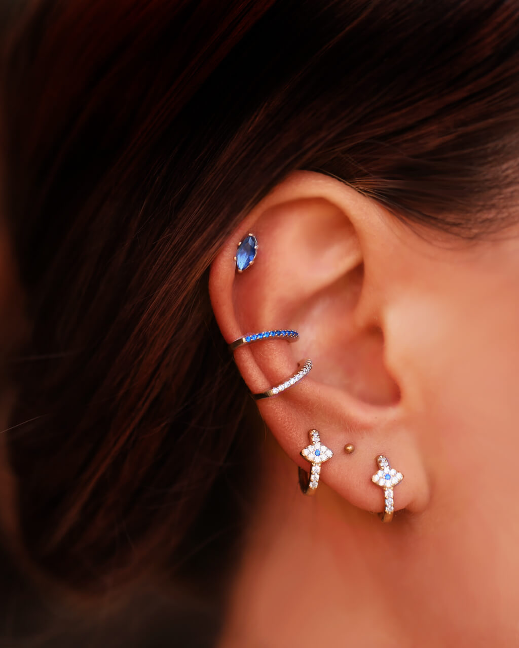 Blue Slim No Piercing Ear Cuff