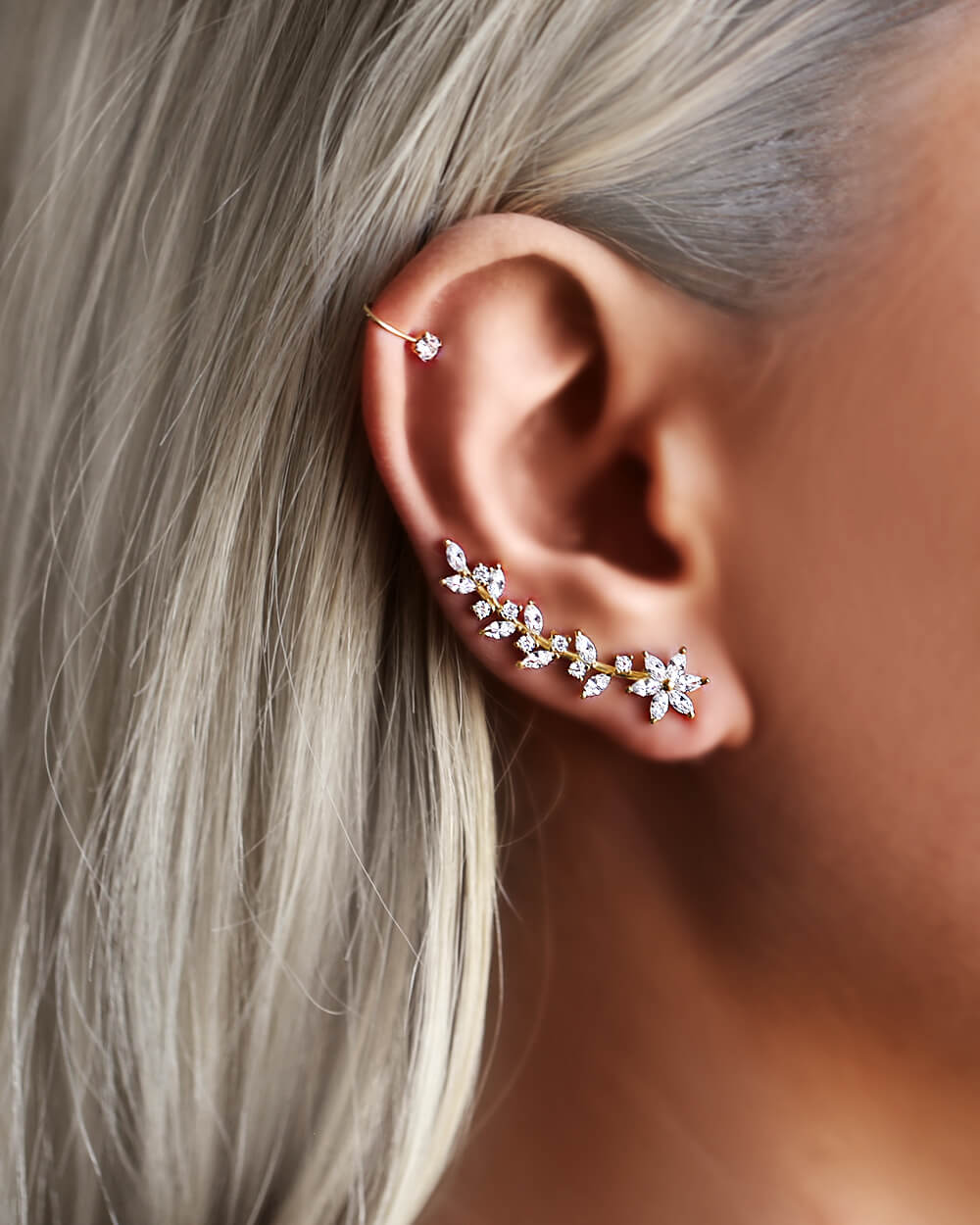 Verendi, ear climbers earrings, bridal arrings, ear cuff earrings