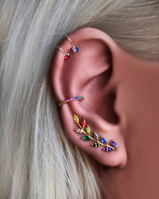 Verendi, orecchini rampicanti, climber earrings, crawler earringsBoucles d'oreilles grimpantes contour de lobe feuille de laurier Plaqué 