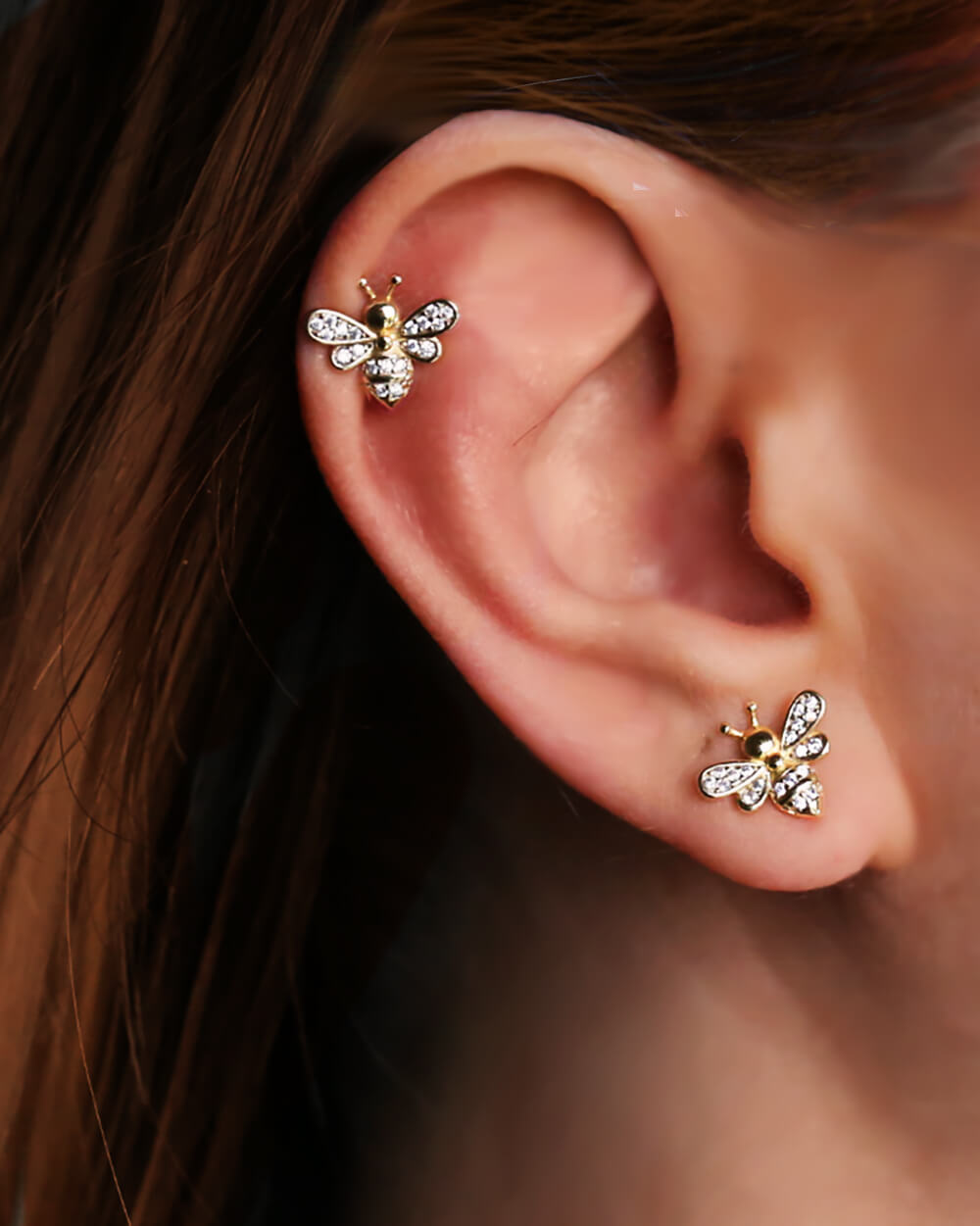 gold bee studs, small gold earrings, bee earrings