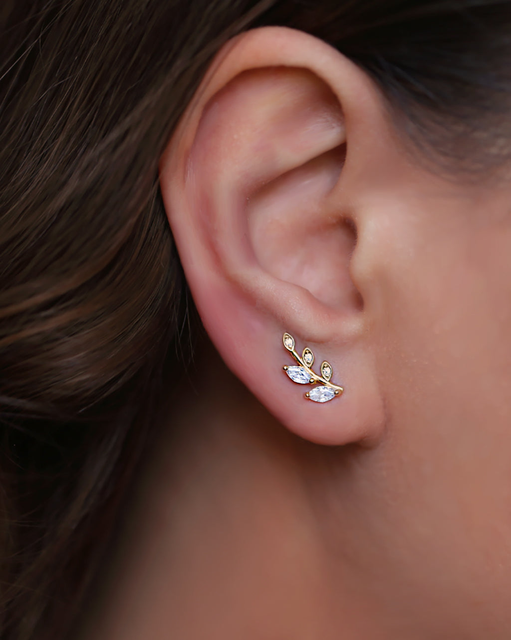 Gold leaf ear stud earrings