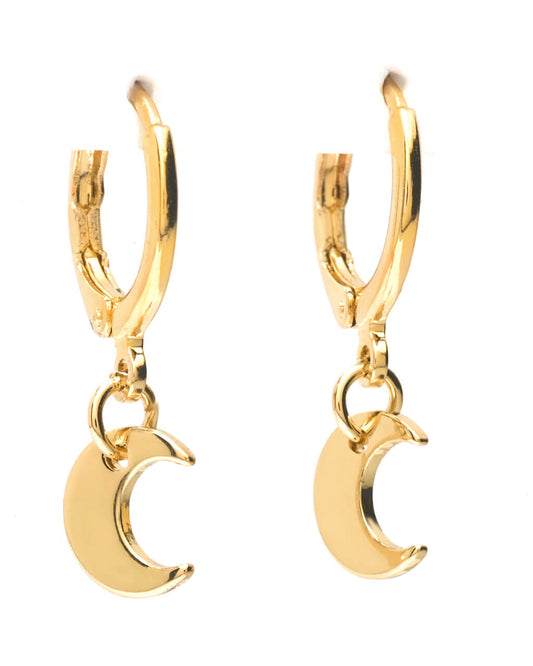 Gold hoops, Huggie hoops, moon earrings