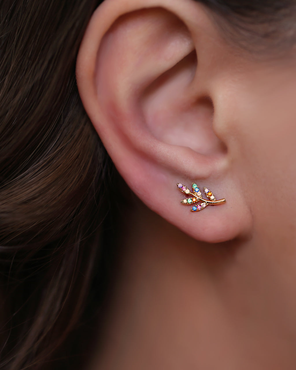 Multicolor leaf ear studs